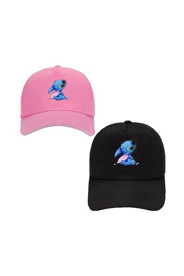 Lot de 2 Casquette de Baseball,Stich Casquette de Baseball pour Enfants,Cartoon Réglable Casquette à Visière,Chapeau de Solei