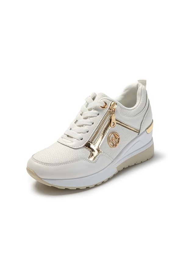 JOMIX Baskets Femmes Compensées Sneakers Casual Chaussures élégantes Confortable Respirant Marche Fitness Gymnastique Bleu, 