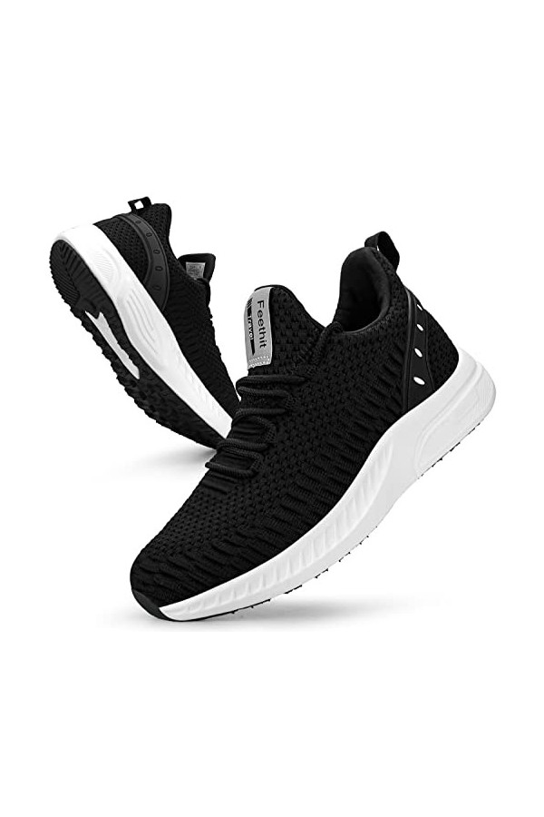 Feethit Femme Baskets Respirant Marche Running Chaussures Fitness Course Basses Gym Mode Sneakers 42 Noir Blanche