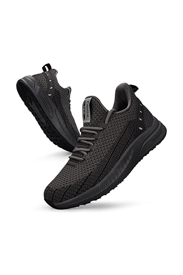 Feethit Femme Baskets Respirant Marche Running Chaussures Fitness Course Basses Gym Mode Sneakers 42 Noir Blanche