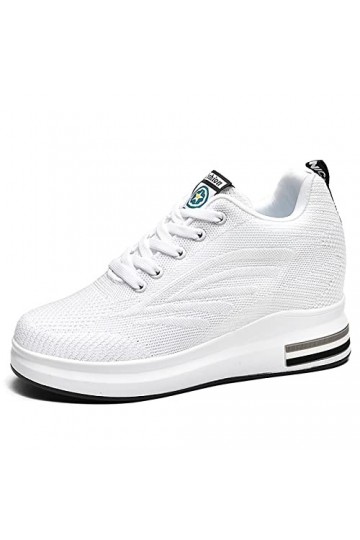 AONEGOLD Femme Baskets Compensées Chaussure Tennis de Sport Gym Fitness Respirantes Sneakers Talon 8.5cm Blanc 35 EU 