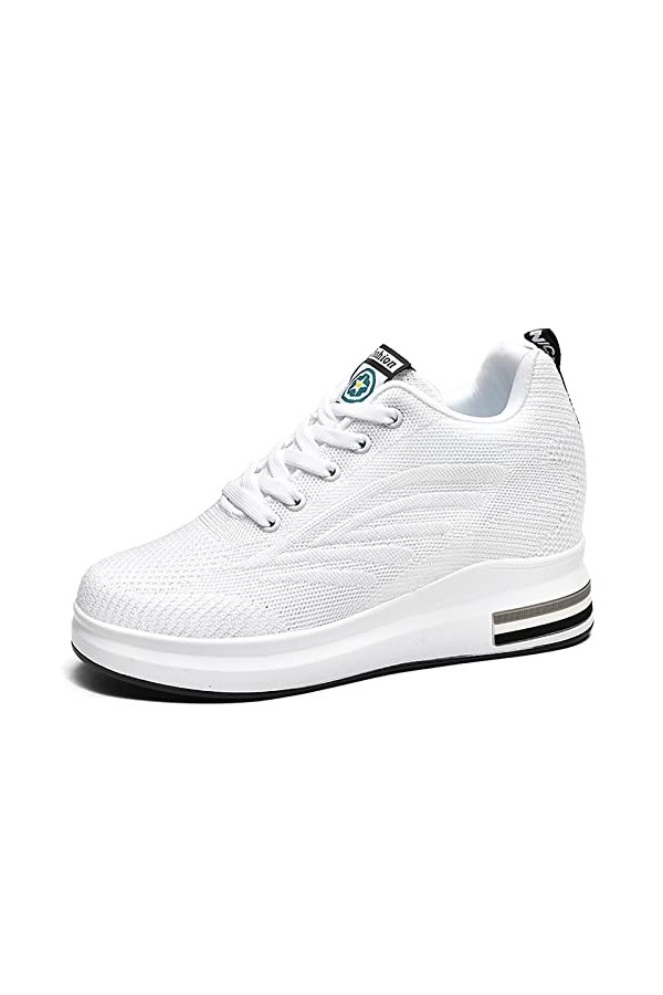 AONEGOLD Femme Baskets Compensées Chaussure Tennis de Sport Gym Fitness Respirantes Sneakers Talon 8.5cm Blanc 35 EU 