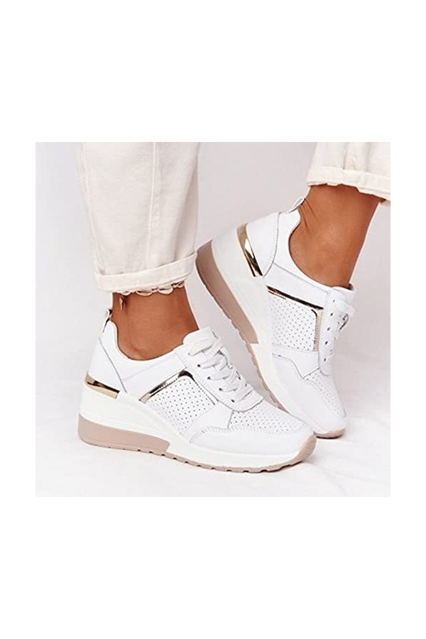 Yagerty Chaussures de Marche pour Femmes Talon compensé à Semelles épaisses Maille Respirante Tennis Baskets décontractées Mo