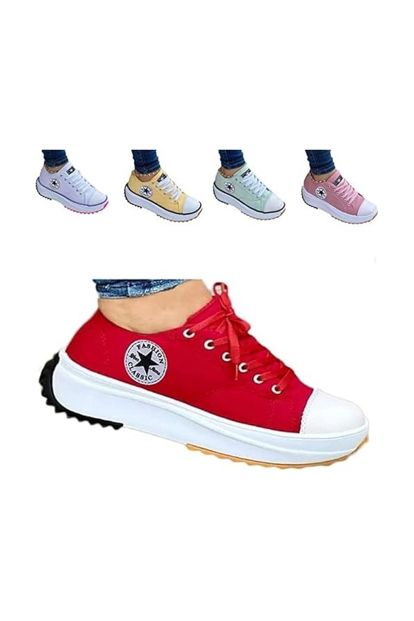 SZYDM 2022 Femmes Mode Toile Chaussures Baskets, Printemps Bas Haut Grande Taille Femmes Gâteau Éponge Fond Épais Plate-Forme