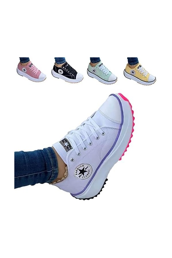 SZYDM 2022 Femmes Mode Toile Chaussures Baskets, Printemps Bas Haut Grande Taille Femmes Gâteau Éponge Fond Épais Plate-Forme