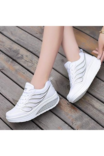 Chaussures CompenséEs Femme Ete Confortable en Daim Cuir Baskets Mode LéGer Respirante Pas Cher Tendance Soldes Air Cushion S