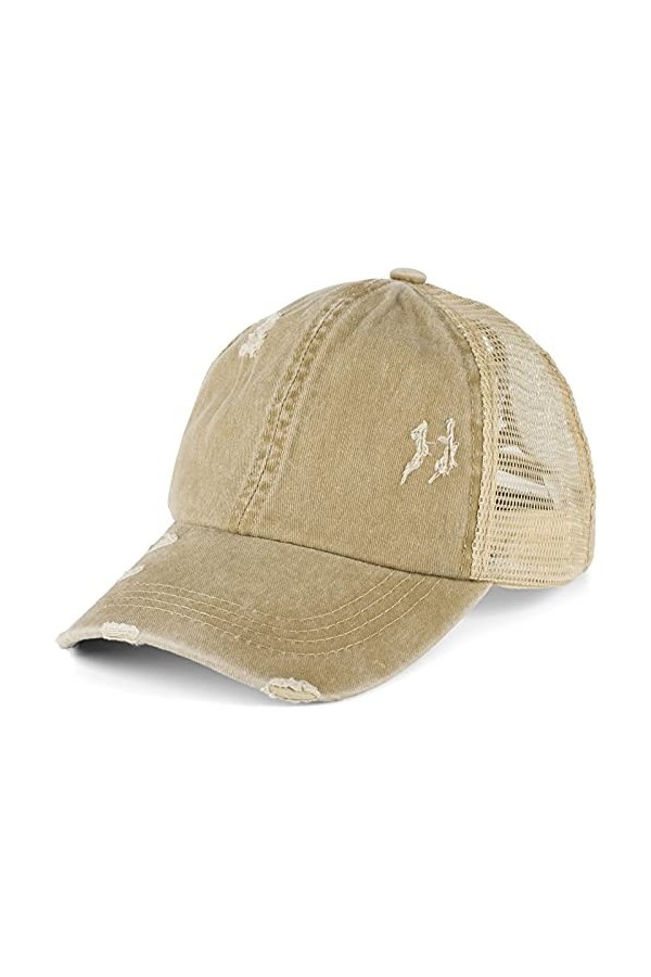 styleBREAKER Casquette de Baseball pour Femmes en Look usagé délavé avec Insert en Maille, Queue de Cheval, 6 Panneaux, régla