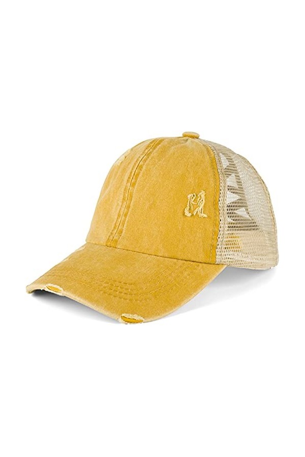 styleBREAKER Casquette de Baseball pour Femmes en Look usagé délavé avec Insert en Maille, Queue de Cheval, 6 Panneaux, régla