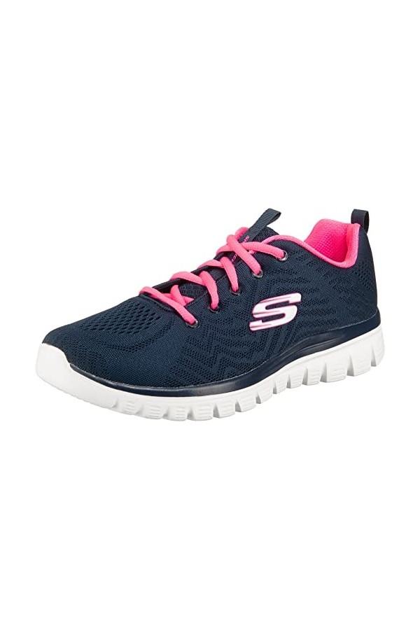Skechers Femme Graceful-Get Connected Baskets, Marine Mesh Hot Rose Trim, 38.5 EU