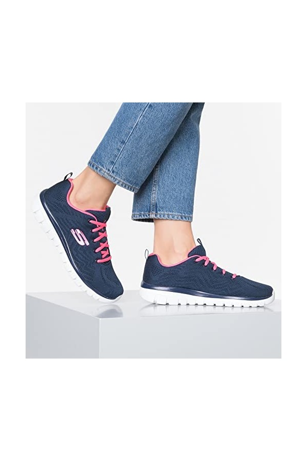 Skechers Femme Graceful-Get Connected Baskets, Marine Mesh Hot Rose Trim, 38.5 EU