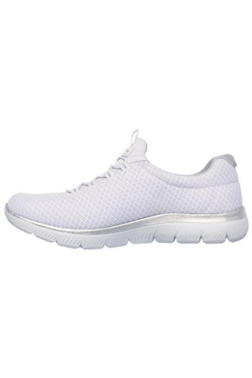 Skechers Femme Summits Sneaker, Blanc Mesh Argent Trim, 38 EU