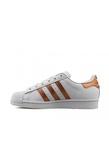 adidas Femme Superstar Sneaker, Cloud White/Copper Metallic/Core Black, Fraction_39_and_1_Third EU