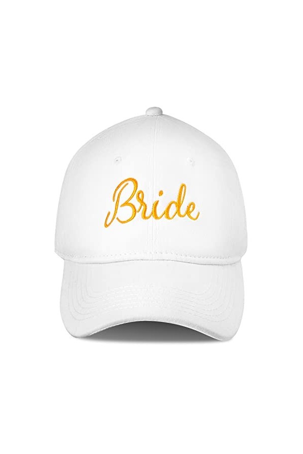 SATINIOR Chapeaux de mariée brodés réglables pour enterrement vie jeune fille, casquette baseball Broderie blanche et dorée, 