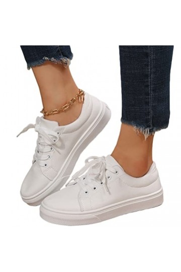 shownicer Femmes Casual Baskets Sneakers Mode Lacets Chaussures Talon Plat Chaussures Sneakers de Marche B Vert 39 EU