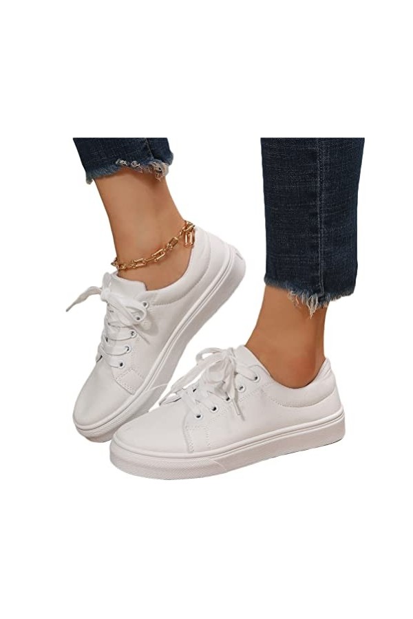 shownicer Femmes Casual Baskets Sneakers Mode Lacets Chaussures Talon Plat Chaussures Sneakers de Marche B Vert 39 EU