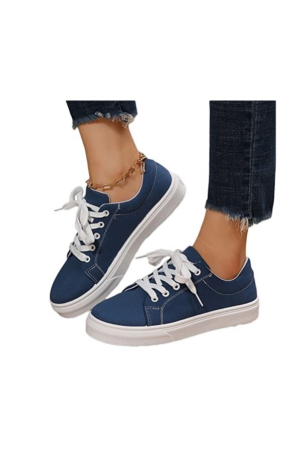 shownicer Femmes Casual Baskets Sneakers Mode Lacets Chaussures Talon Plat Chaussures Sneakers de Marche B Vert 39 EU