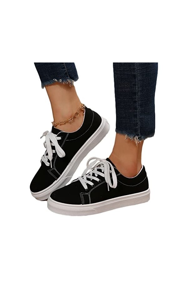 shownicer Femmes Casual Baskets Sneakers Mode Lacets Chaussures Talon Plat Chaussures Sneakers de Marche B Vert 39 EU