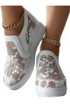 Minetom Femme Baskets Compensées Montante Sneakers Tennis Chaussures Casuel Toile Slip on Mesh Broderie Fleur Légère Chaussur