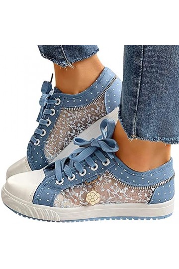 Minetom Chaussure Baskets Tennis Plateforme Femme Dentelle Laçage Respirantes Plat Loafers Jogging Chaussures C Bleu 39 EU