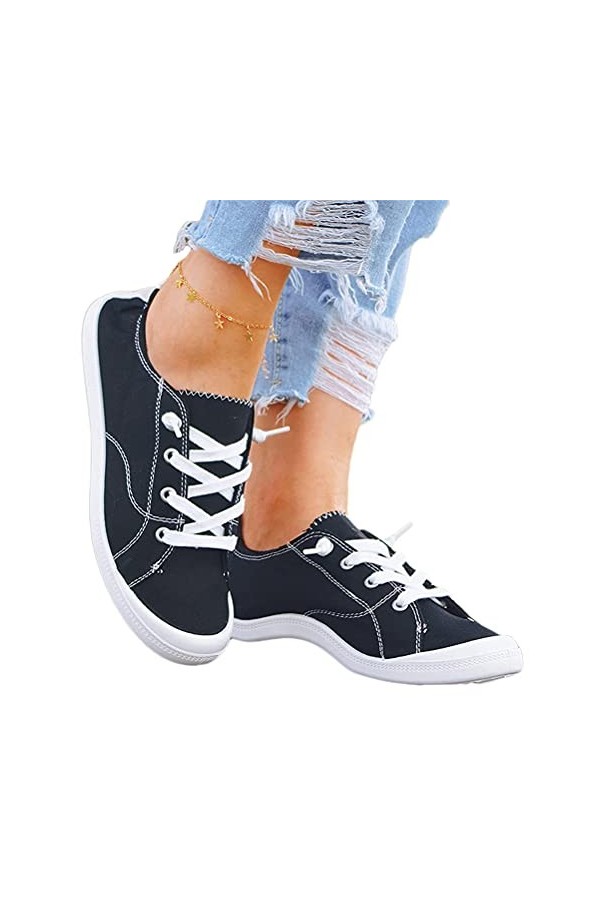 Minetom Femme Mocassin Plate Dentelle Respirantes Plat Laçage Loafers Baskets Tennis Jogging Chaussure Sport B Orange 38 EU