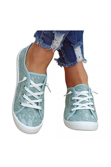 Baskets Plates Femme à Lacet Chaussures Plat Dentelle Bohème Basses Respirantes Outdoor Mocassin Confortable Mode Sneakers Fe