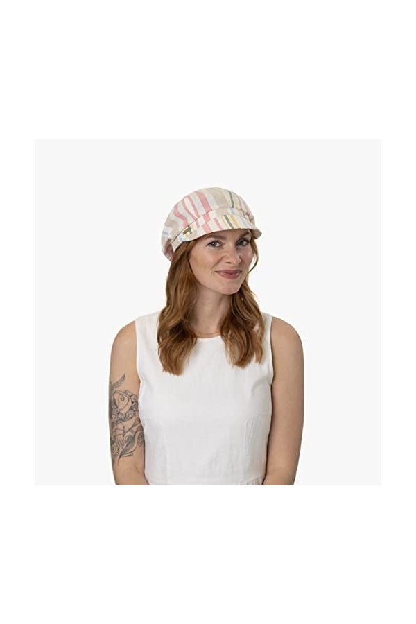 Seeberger Casquette Gavroche Summer Stripes Casquette en Coton Casquette Newsboy Taille Unique - Rose 