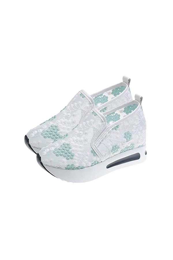 higyee Baskets en Dentelle pour Femme,Baskets compensées à la Mode | Chaussures Respirantes décontractées à Enfiler pour la M