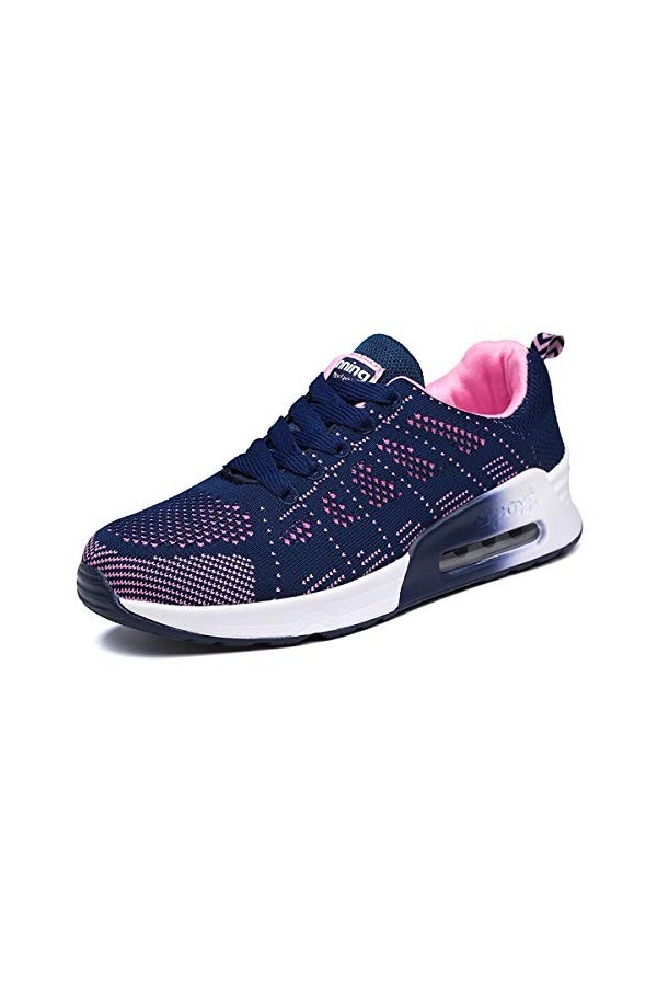 Lanivic Femmes Maille Baskets Dames Chaussures de Course Baskets de Sport athlétique Plates à Lacets décontractées Plat Blanc
