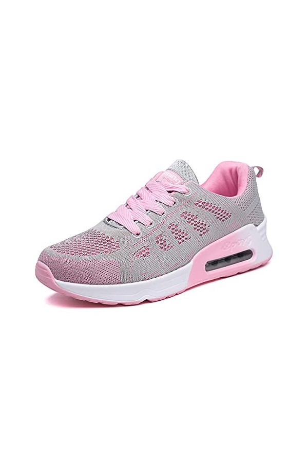Lanivic Femmes Maille Baskets Dames Chaussures de Course Baskets de Sport athlétique Plates à Lacets décontractées Plat Blanc