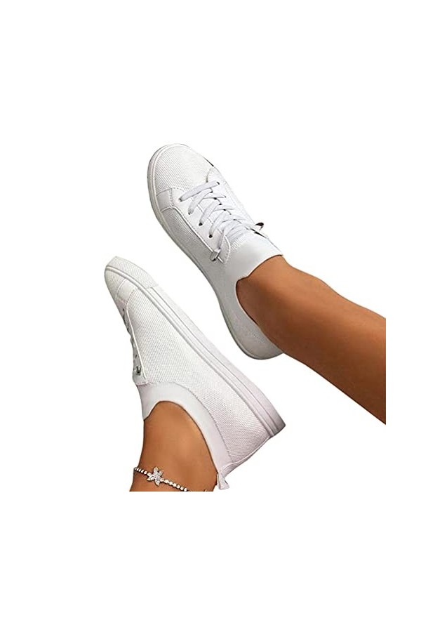 ORANDESIGNE Femmes Casual Toile Chaussures Bout Rond Espadrilles Loisir Flâneur Chaussures Baskets Sneakers À Lacets Baskets 