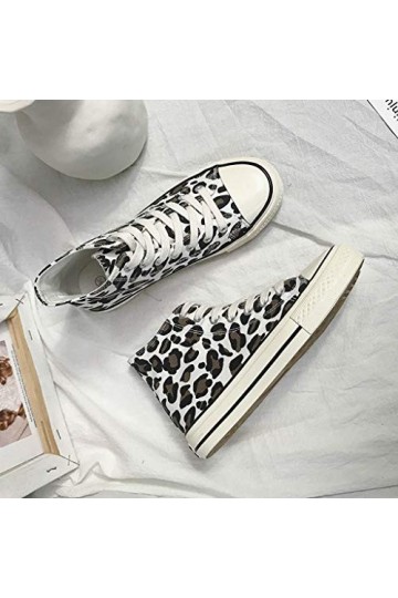 Chaussures De Toile Femme Ete Pas Cher A La Mode Tendance Chaussures De Sport LéOpard Respirantes Platforms Baskets Moyen Cha