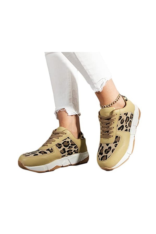Onsoyours Femme Chaussures de Sport à Imprimé Léopard Basket à Lacets Fitness Confortable Sneakers à Plateau Trail Running Tr