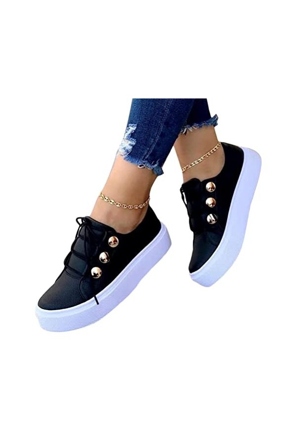 ticticlily Baskets Femmes Baskets De Courses Basses Athletique Marche Laçage Chaussures Sport Jogging Chaussures Blanc 37 EU