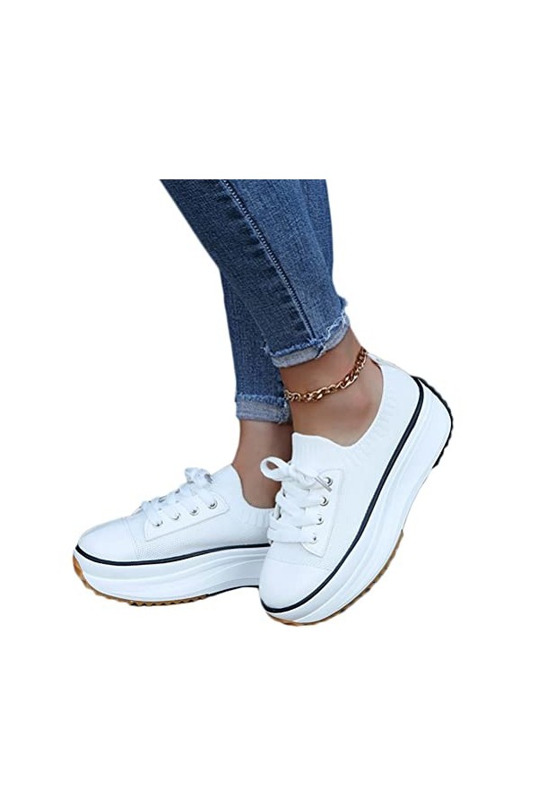 Onsoyours Baskets Plateforme Chaussures de Toile Femme Baskets Plateforme Chaussure de Sport Marche Fitness Sneakers Basses P