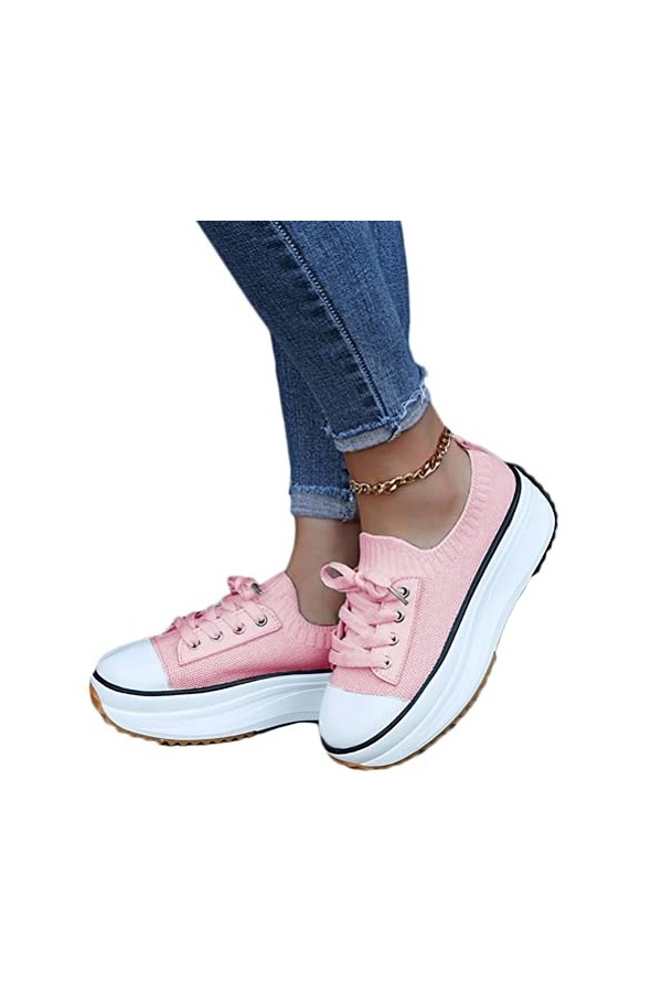 Onsoyours Baskets Plateforme Chaussures de Toile Femme Baskets Plateforme Chaussure de Sport Marche Fitness Sneakers Basses P