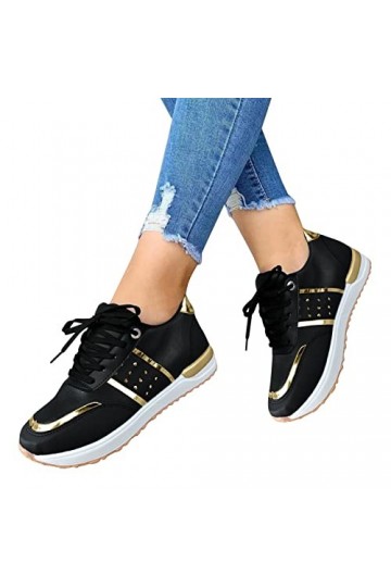 BIBOKAOKE Baskets à CompenséS pour Femmes Marche Sport Chaussures pour Femmes Baskets Décontractées en Cuir Coloré à Bout Ron