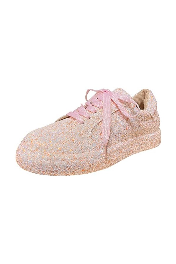 Minetom Baskets Femmes Paillettes Baskets De Courses Basses Athletique Marche Laçage Chaussures Sport Jogging Chaussures B Ar