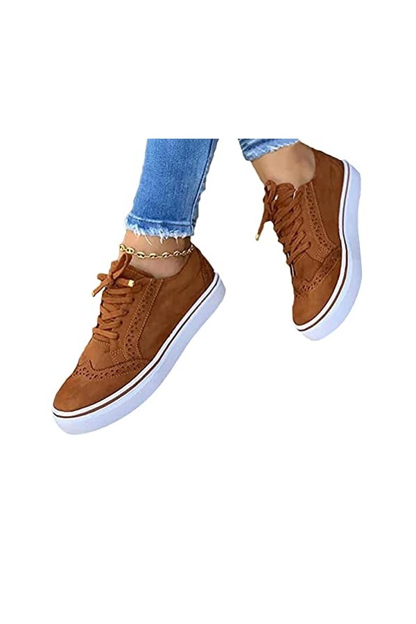 Onsoyours Chaussures Décontractées pour Femme Printemps Chaussures Plates Lacets Confortables Couleur Unie Chaussures Vulcani