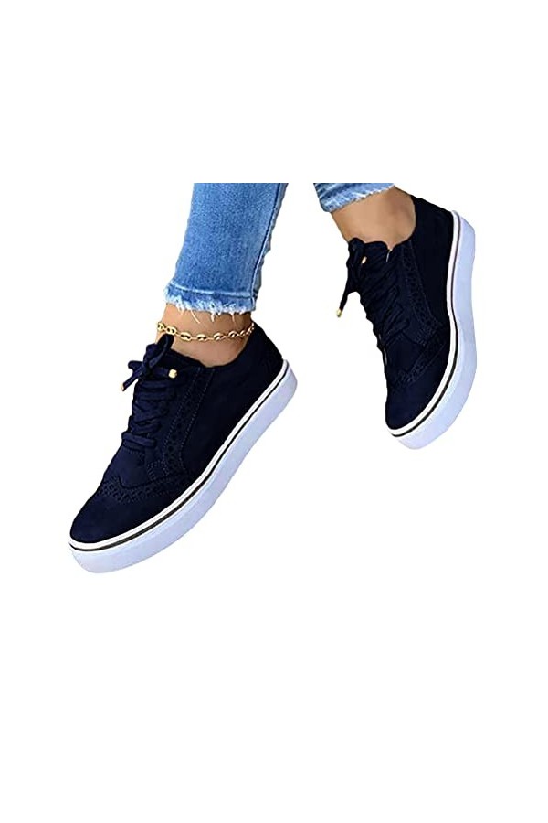 Onsoyours Chaussures Décontractées pour Femme Printemps Chaussures Plates Lacets Confortables Couleur Unie Chaussures Vulcani