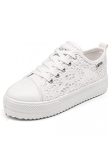 Minetom Femmes Casual Dentelle Lace Mode Toile Chaussures Bout Rond Talon Plat Espadrilles Loisir Flâneur Chaussures Baskets 