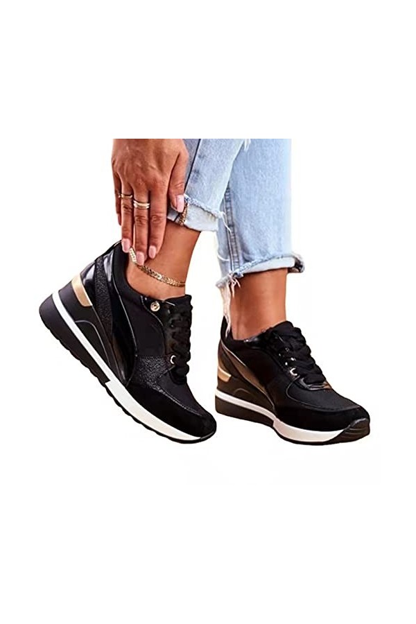 Reuvv Baskets compensées pour Femmes à Talons Hauts à Lacets sans Lacet Chaussures de Marche décontractées Baskets compensées