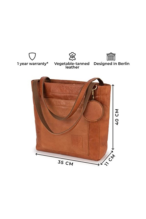 Berliner Bags Vintage Sac à Main en Cuir Seville, Shopper Cabas Tote pour Femme - Marron