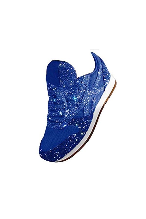 ORANDESIGNE Basket Femme Compensee Chaussures de Course Sport Fitness Sneakers Talon de 7 cm Bleu Foncé 41 EU