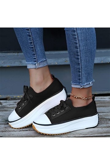 Onsoyours Baskets Plateforme Chaussures de Toile Femme Baskets Plateforme Chaussure de Sport Marche Fitness Sneakers Basses P