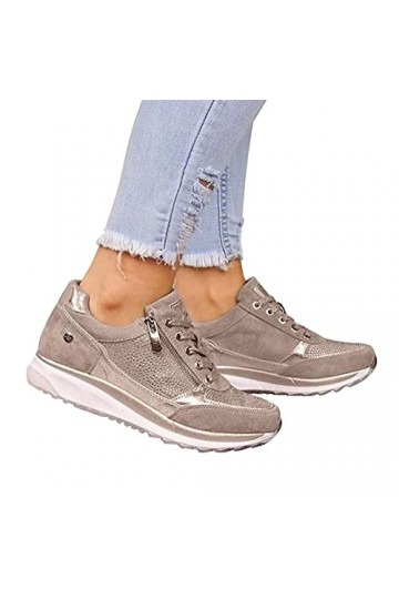 shownicer Femme Baskets Chaussures Outdoor Running Gym Fitness Sport Sneakers Mode Fermeture Eclair À Lacets Chaussures Plate