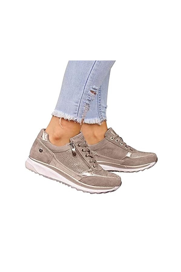 shownicer Femme Baskets Chaussures Outdoor Running Gym Fitness Sport Sneakers Mode Fermeture Eclair À Lacets Chaussures Plate