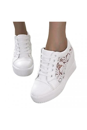 Minetom Chaussure Baskets Tennis Plateforme Femme Dentelle Laçage Respirantes Plat Loafers Jogging Chaussures D Blanc 36 EU
