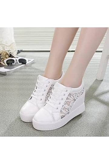 Minetom Chaussure Baskets Tennis Plateforme Femme Dentelle Laçage Respirantes Plat Loafers Jogging Chaussures D Blanc 36 EU