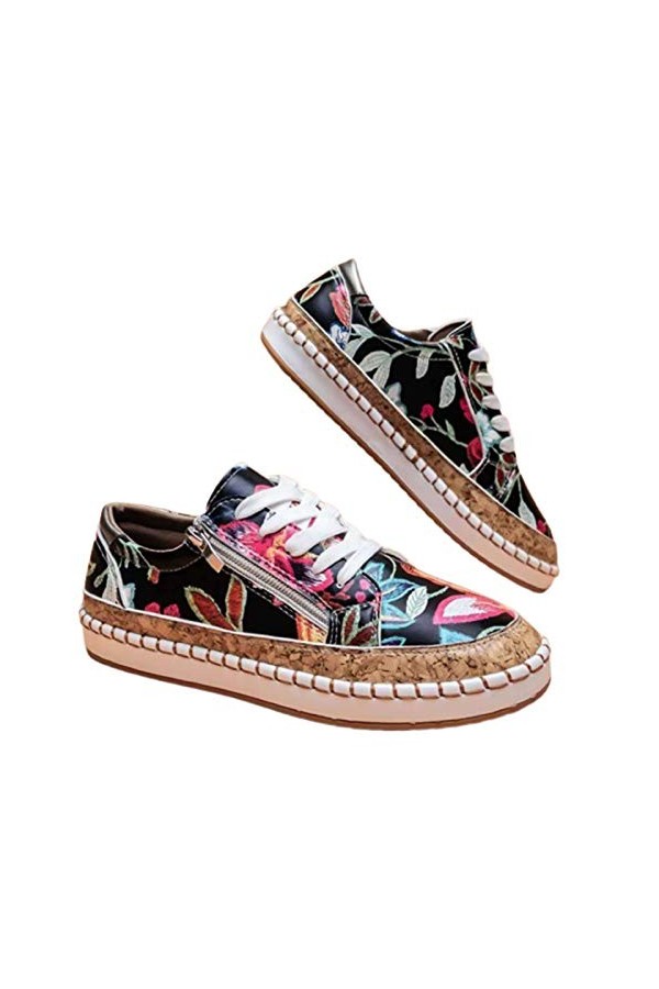 Chaussures pour Femmes, Femmes Décontractées Antidérapantes Couleur Assortie en Dentelle Baskets Basses Plates Chaussures De 