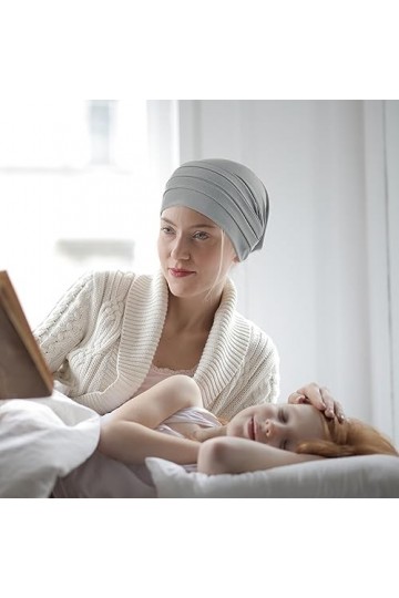 Chapeaux de chimio en coton - Noir/gris/kaki - En cuir violet - Doux et réglable - Pour femme, gris, taille unique